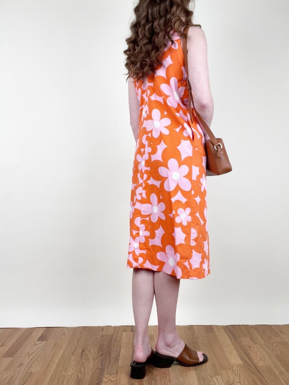 Vintage 60s 70s Mod Flower Power Print Midi Sun Dress Halter MCM 1960's 1970's - Picture 3 of 11